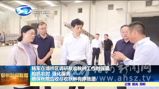 杨军在宿州市埇桥区调研秋收秋种工作时强调   抢抓农时  强化服务  确保秋粮应收尽收秋种有序推进