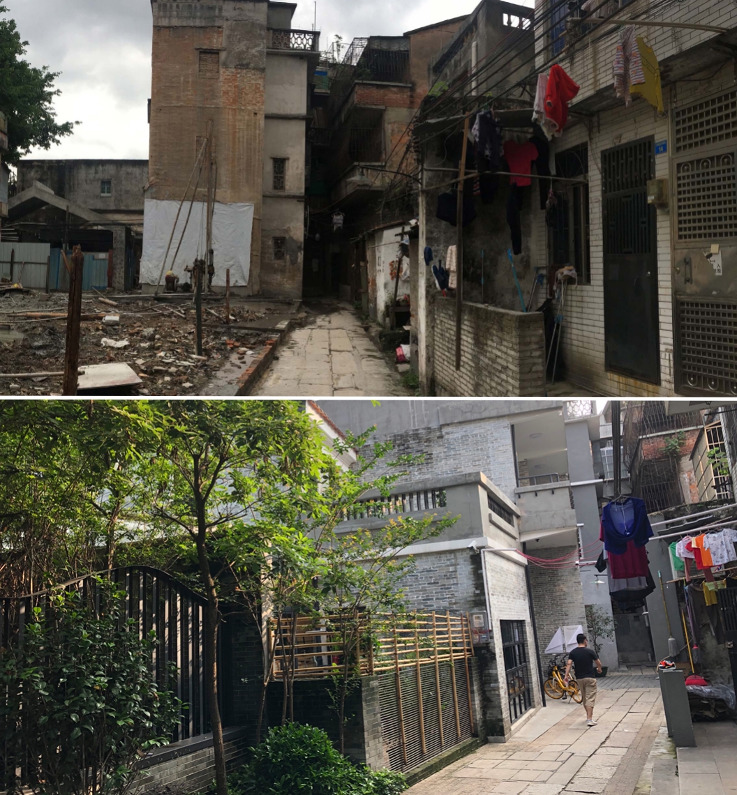 广州泮塘五约外街改造前(上图)后(下图)对比。受访者供图